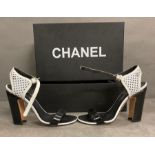 A Pair of Chanel open toe high heels (Size 371/2)