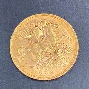 A 1909 half gold sovereign
