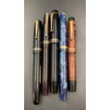 A selection of five ink pens by Swan, Parker, Wyvern Consul, Delarue & Co, Conway Stewart 85L