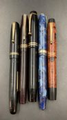 A selection of five ink pens by Swan, Parker, Wyvern Consul, Delarue & Co, Conway Stewart 85L