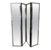 Six mirrored panelled screen or room divider with brass edge frame