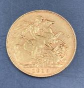 A 1910 Gold Sovereign coin