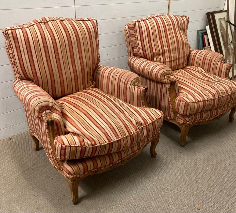 A Pair of Louis style chairs in a striped fabric