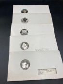 Five Official United Nations Commemorative Sterling Silver medallion covers