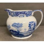 A large blue and white Spode jug