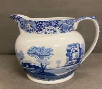 A large blue and white Spode jug