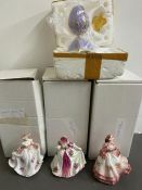 Three Limited edition Royal Worcester figures of ladies.