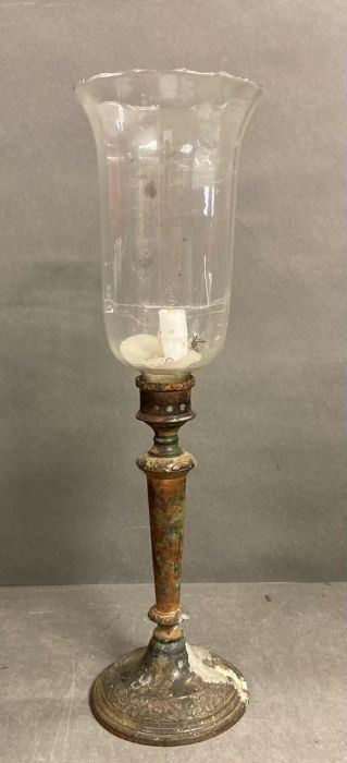 A pair of gothic style candlesticks with amphora glass shades - Image 5 of 6