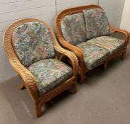 A wicker and bamboo sofa suite with chair
