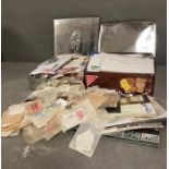 Two boxes and a bag of collectable stamps, packs etc