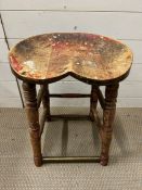 Vintage wooden work stool with moulded seat 55cm H