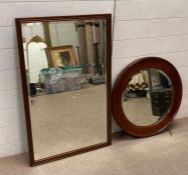 Two mahogany framed wall mirror (Dia 60cm and 58cm x 92cm)