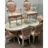 Louis style double pedestal oval dining table with eight chairs (H77cm W174cm D100cm)