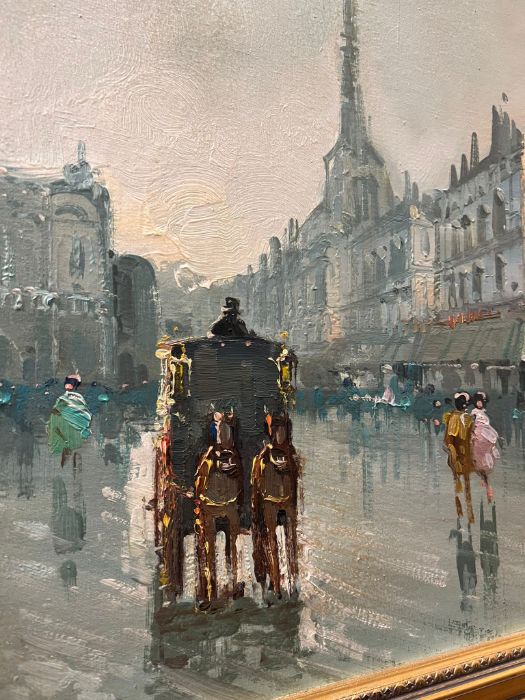 An oil on canvas of a Paris scene, signed Rossett (58cm x 118cm) - Image 3 of 5