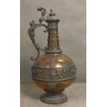 Theresienthal German Amber glass pewter mount wine/claret jug