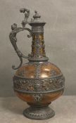 Theresienthal German Amber glass pewter mount wine/claret jug