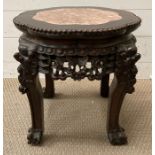 An antique Chinese carved hardwood stand with marble top