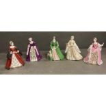 Wedgwood china figures of five of Henry VIII's wives to include Anne Boleyn, Catherine Parr,