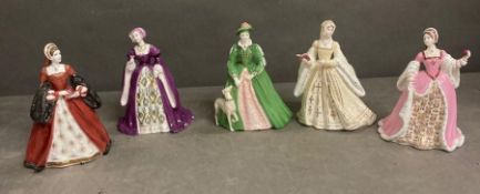 Wedgwood china figures of five of Henry VIII's wives to include Anne Boleyn, Catherine Parr,