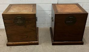 A pair of hardwood chest with cane top and metal handles