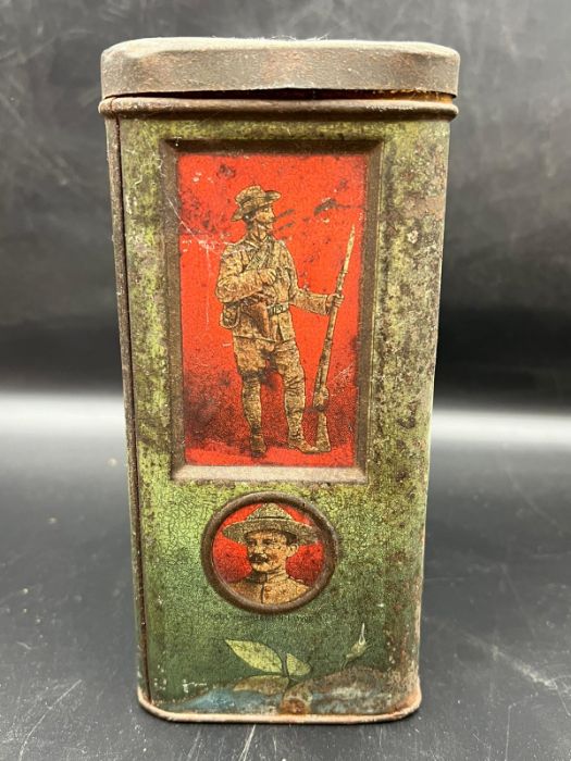 A vintage commemorative military biscuit tin possibly Boer War and a Champions of Liberty Cup - Image 9 of 18