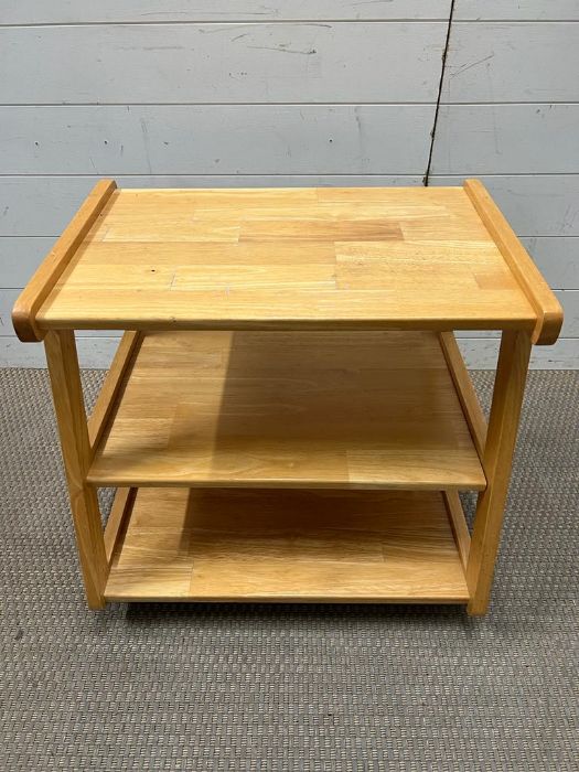 A Pine three shelf trolley W 59cm x D 44cm x H56cm - Image 2 of 2