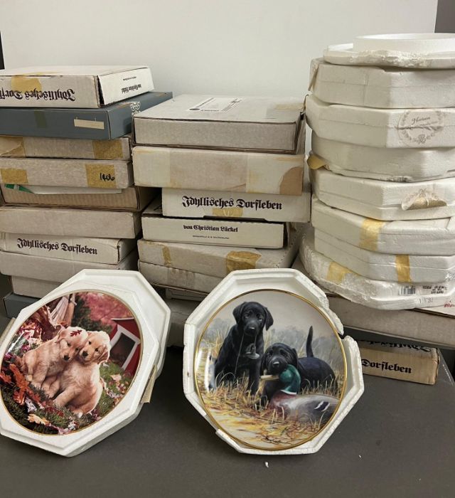 A large selection of picture plates, various makers and designs