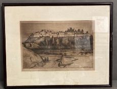 An etching of Carcassonne by Hester Frood