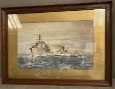 A watercolour of 7th Cruiser squadron led by HMS Dragon circa