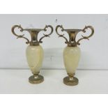 A pair of vintage miniature marble onyx candlestick holders