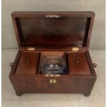 A Late Georgian Tea Caddy, with glass bowl (chip to base of bowl)