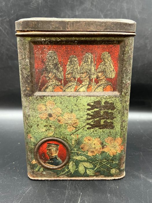 A vintage commemorative military biscuit tin possibly Boer War and a Champions of Liberty Cup - Image 2 of 18