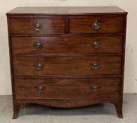 A mahogany two over three chest of drawers with brass drop handles and splayed feet (W117cm D53cm