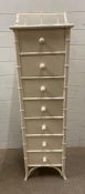 A pine painted white tall seven drawer tall boy chest with bamboo detail AF (W39cm D34cm H139)