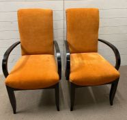 A pair of Davidson Art Deco style armchairs with chenille upholstery and sweeping arms (H104cm