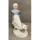 A Royal Copenhagen figure of a lady with a goose