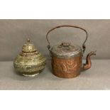 Persian metal ware teapot and lidded pot.