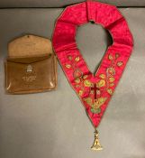 A Masonic sash in case featuring the rose Croix jewel medal