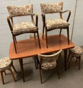 Benchairs rectangular table with two Benchairs low bar stool, two Easyside chairs with curved