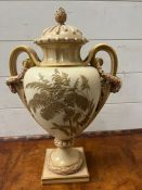 A Royal Worcester covered urn with gilt highlights (H45cm)