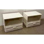 A pair of pine painted white bedside tables with bamboo details (W58cm D39cm H47cm)