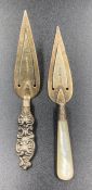 Two hallmarked silver trowel bookmarks