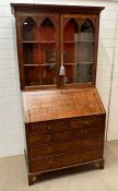 A George III bureau bookcase hinged fall front with inlaid interior (H207cm W106cm D55cm)