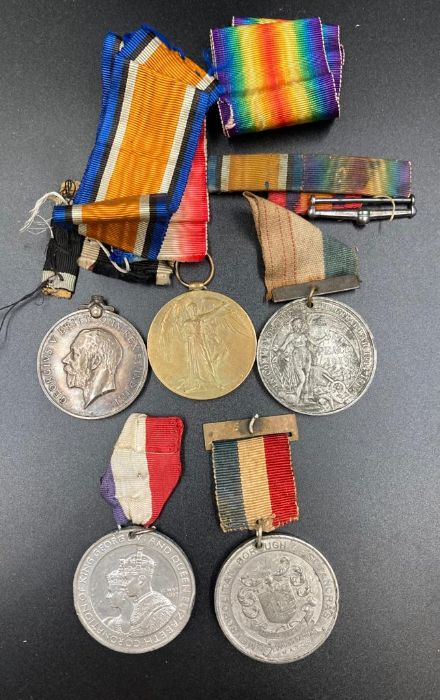 WWI War and Victory medals for 28777 SJT G Larbey R A M C along with assorted medals and ribbons
