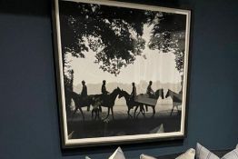 Black and white print of polo horses