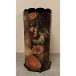 A black painted umbrella stand with fruit detail (H60cm Dia26cm)