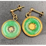A Pair of Jadite earrings on 9ct gold
