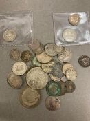 A quantity of circulated silver coins, including British pre 1947 Florins, shillings etc and some