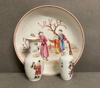 A hand painted Chinese bowl and two miniature vases