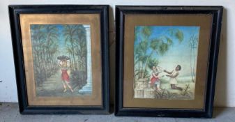 A pair of framed pastel drawings, picturing Egyptian scenes (65cm x 77cm)